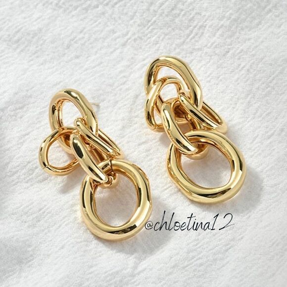 NEW Chunky 14k Gold 925 Sterling Circle Loop Earrings - Picture 2 of 7